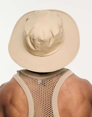 ASOS DESIGN safari bucket hat in stone nylon with contrast puller-Neutral