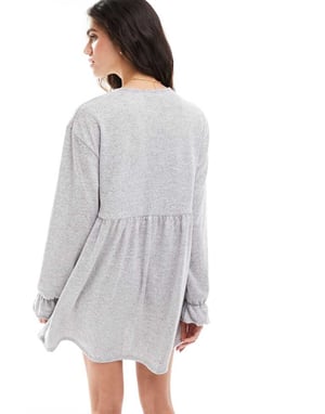 Miss Selfridge long sleeve mini smock dress in grey-Silver