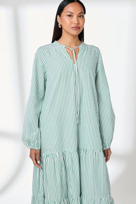 Stripe Tie Front Blouson Sleeve Maxi Dress