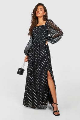 Chiffon Polka Dot Milkmaid Midaxi Dress
