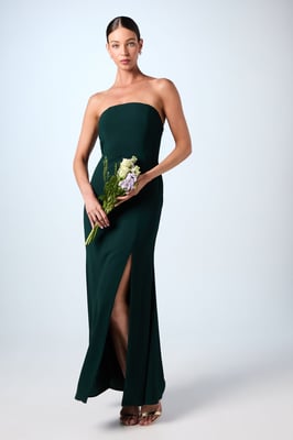 Bandeau Cowl Back Crepe Maxi Bridesmaids Dress