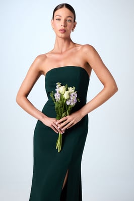 Bandeau Cowl Back Crepe Maxi Bridesmaids Dress