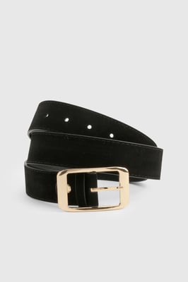 Faux Suede Chunky Gold Buckle Boyfriend Belt