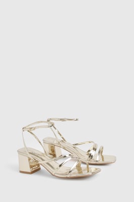 Wide Fit Triple Strap Detail Low Block Heels