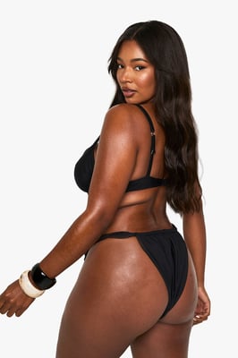 Plus Shell Trim Ruched Tanga Bikini Bottoms