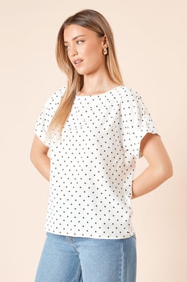 Spot Roll Sleeve Blouse
