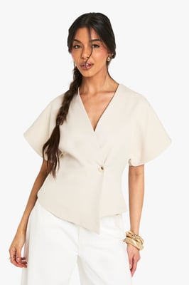 Woven Button Cap Sleeve Top