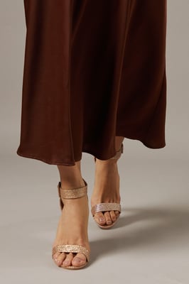 Faith: Camille Glitter Covered Buckle High Block Heeled Sandals