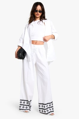 Tall Wide Leg Broderie Hem Trouser
