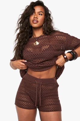 Crochet Oversized Knitted Top and Knicker Short Set