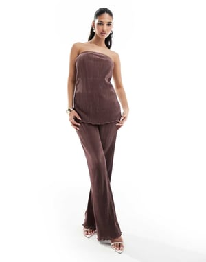 In The Style bandeau plisse longline top co-ord in chocolate-Brown