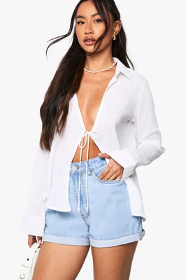 High Waisted Roll Hem Denim Shorts
