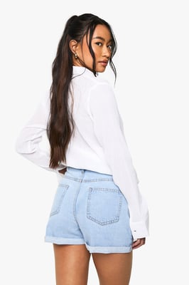 High Waisted Roll Hem Denim Shorts