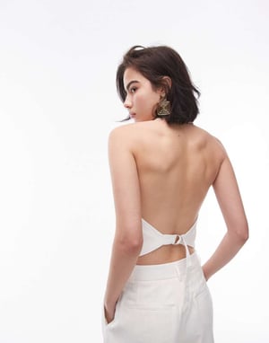Topshop co-ord halterneck back tab waistcoat in ecru-White