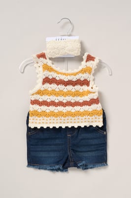 True Knit Top, Shorts and Headband Outfit Set