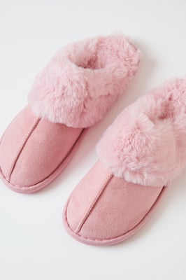 Pink Faux Fur Lined Mule Slippers