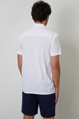 White Cotton Crochet Lace Short Sleeve Shirt With Linen