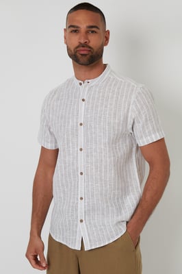 Natural Stripe Texture Grandad Collar Shirt