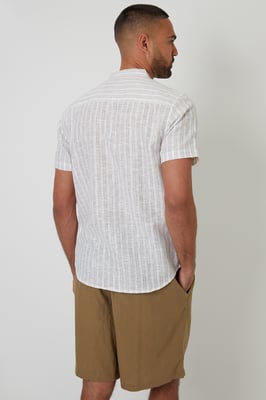 Natural Stripe Texture Grandad Collar Shirt
