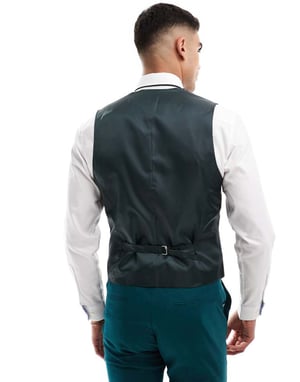 ASOS DESIGN skinny with linen suit waistcoat in teal green