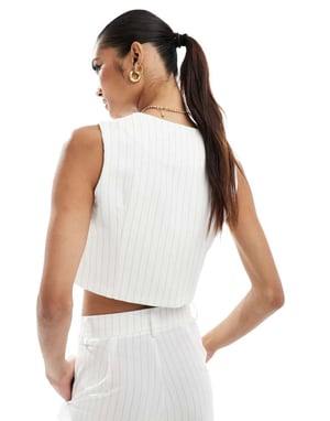 In The Style tailored waistcoat co-ord in cream pinstripe-White