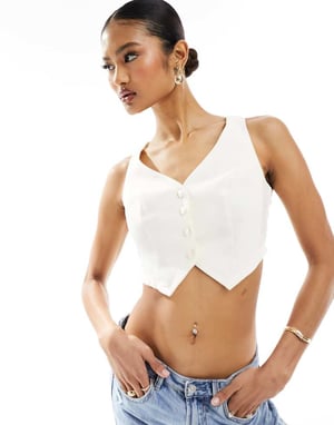 Missyempire cropped waistcoat in cream-White