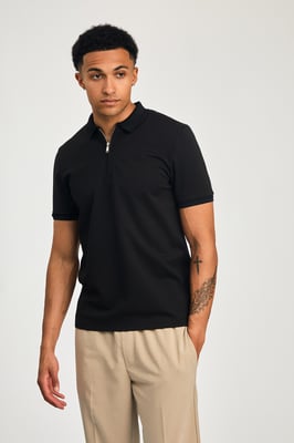 Black Short Sleeve Zip Neck Polo Shirt
