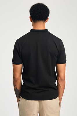 Black Short Sleeve Zip Neck Polo Shirt