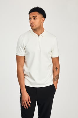 White Short Sleeve Zip Neck Polo Shirt