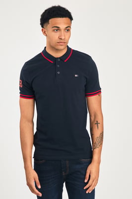 Navy Cotton Short Sleeve Button-Up Polo Shirt