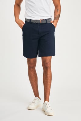 Navy Cotton Twill Short With Belt