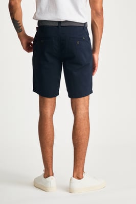 Navy Cotton Twill Short With Belt
