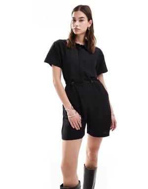 Reclaimed Vintage linen romper playsuit in black