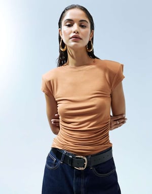 ASOS DESIGN slinky ruched side top in ginger-Orange