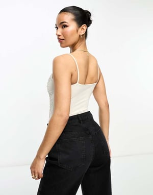 Abercrombie & Fitch cami ruched bodysuit in stone-Neutral