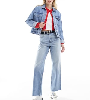 ASOS DESIGN Tall cropped comfort stretch straight leg jean in tinted blue