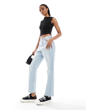 ASOS DESIGN Tall cropped mid rise straight jeans in bleach-Blue