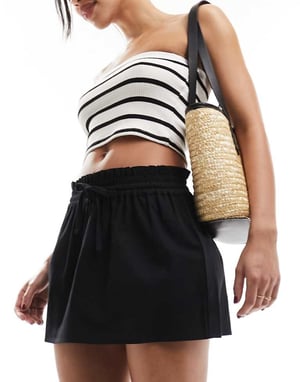 ASOS DESIGN linen look tie waist mini skirt in black