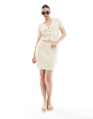 Vero Moda Aware lightweight knitted mini skirt co-ord in cream-White