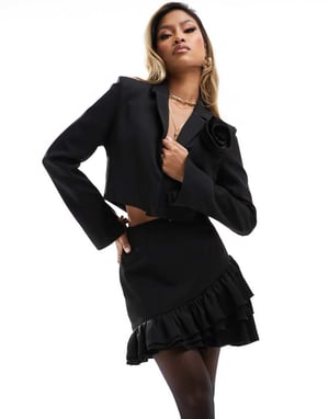 Kaiia exclusive ruffle hem mini skirt co-ord in black