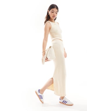 ASOS DESIGN seamless sculpting broderie midi skirt co-ord in cream-White