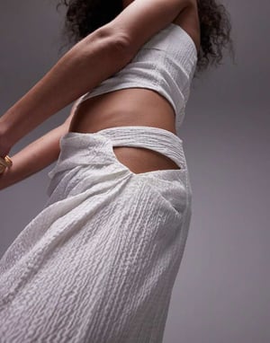 Topshop knot detail midi skirt in cream-White