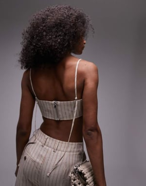 Topshop stripe linen bralet in ecru-White