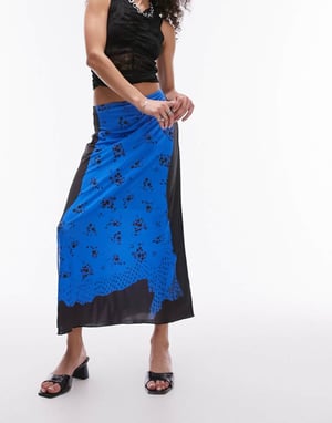 Topshop Tall satin maxi skirt in mono geo print
