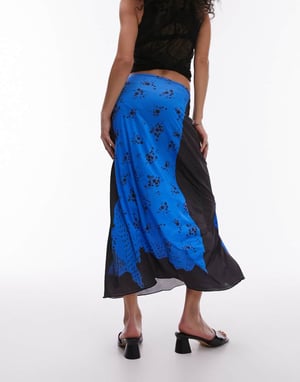 Topshop Tall satin maxi skirt in mono geo print