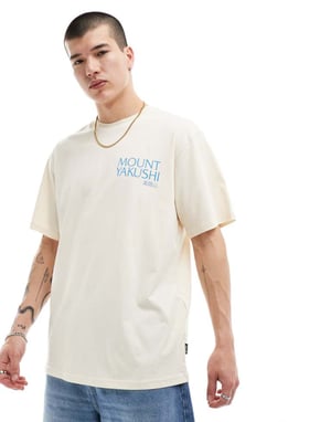 ONLY & SONS oversized t-shirt with mountain back print in beige-Neutral
