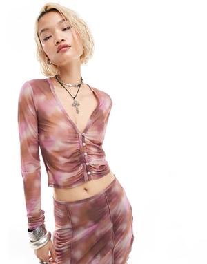 ONLY mesh cardigan co-ord in tie dye print-Multi