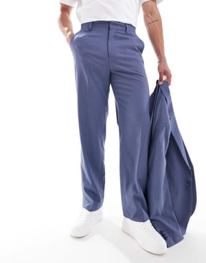 ASOS DESIGN straight suit trouser in royal blue pindot-Navy