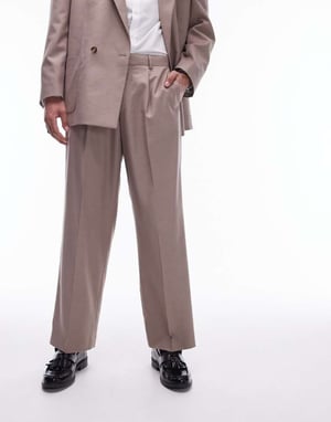 Topman wide leg suit trousers in stone-Neutral
