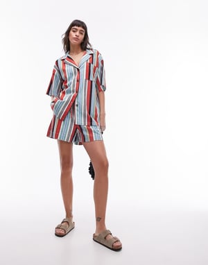 Topshop co ord stripe linen shirt in multi